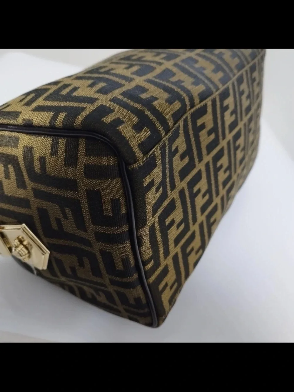 Fendi Brown FF Monogram Canvas Satchel with Black Leather Handles